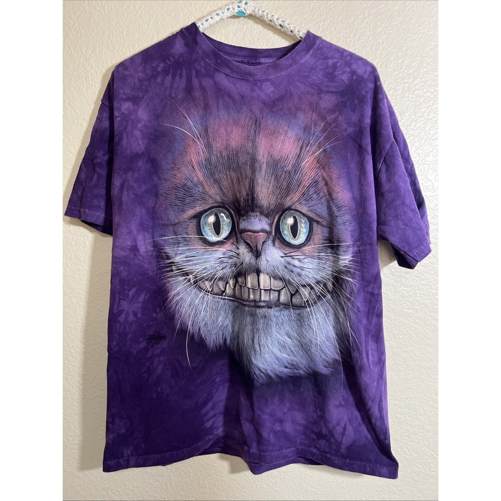 The Mountain Adult Shirt L Purple Tie Die Cheshire Cat Alice Wonderland Glass